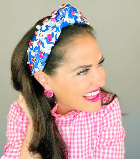 Brianna Cannon Adult Size BLUE AND WHITE BROCADE HEADBAND  display picture 1