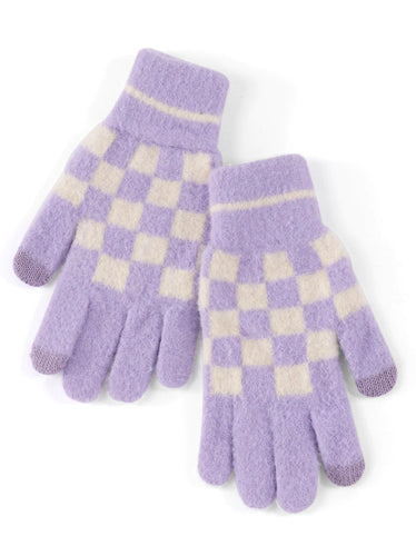 Touchscreen Lilac Checkered Gloves