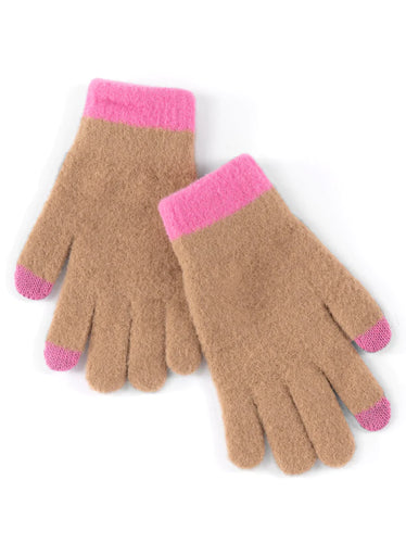 Touchscreen Tan & Pink Gloves