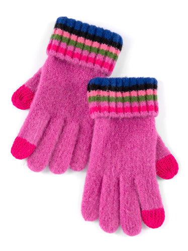 Touchscreen Magenta & Colorful Stripes Gloves