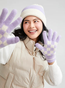 Touchscreen Lilac Checkered Gloves