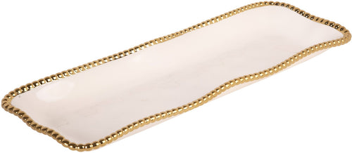 Gold Beaded White Bread Tray