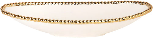 Gold Beaded White Oval Boat Bowl
