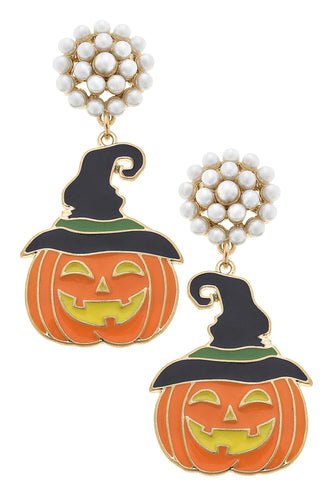 Halloween Enamel Jack O'Lantern Witch Hat Earrings