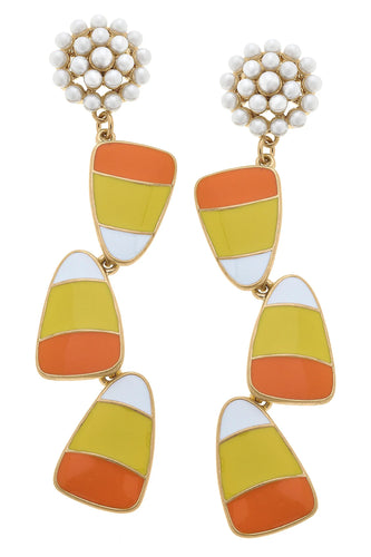 Halloween Enamel Stacked Candy Corn Earrings