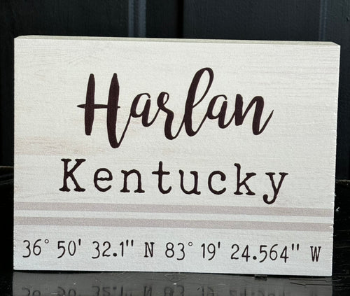 Harlan, Kentucky Coordinates Sign