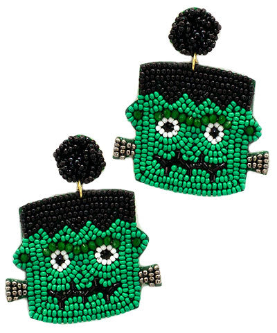 Beaded Halloween Frankenstein Earrings