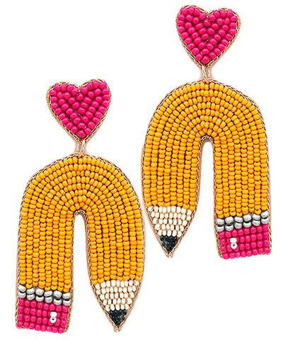 Beaded Teacher Pencil Earrings