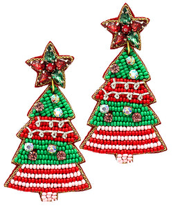 Beaded Layered Christmas Tree Earrings