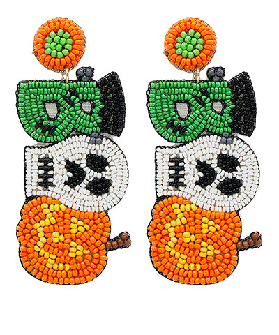 Beaded Boo Halloween Earrings