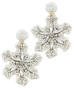 Beaded Crystal Snowflake Winter Christmas Earrings