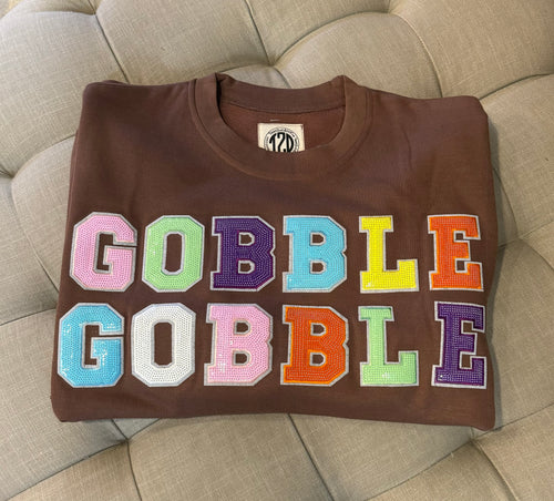 Gobble Gobble Sequin Patch Thanksgiving Sweatshirt