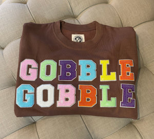 Gobble Gobble Sequin Patch Thanksgiving Sweatshirt