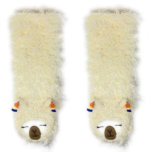 White Llama Sock Slippers