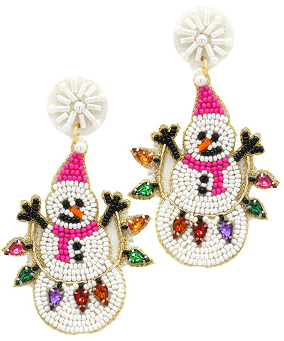 Beaded Gem Christmas Snowman Earring