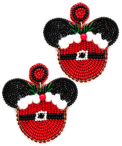 Beaded Christmas Mickey Earrings