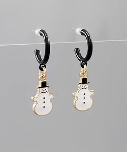 Hoop Christmas Snowman Earrings