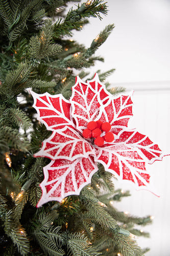 Red Holly Poinsettia Pick
