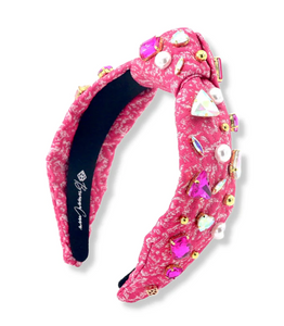 Brianna Cannon Adult Size PINK TEXTURED HEADBAND WITH CRYSTALS AND PEARLS