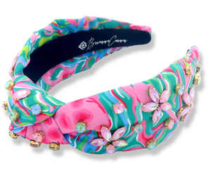 Brianna Cannon Adult Size Bright Floral Headband with pink flower crystals