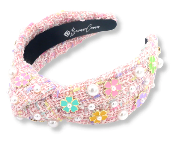 Brianna Cannon ADULT SIZE PINK TWEED HEADBAND WITH FLOWERS