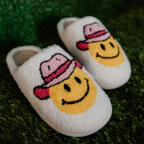 Pink Cowgirl Hat Smiley Slippers