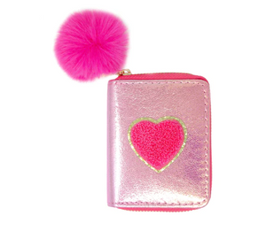 Hot Pink Metallic Chenille Patch Heart Wallet