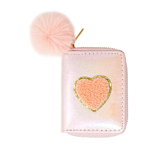 Light Pink Metallic Chenille Patch Heart Wallet