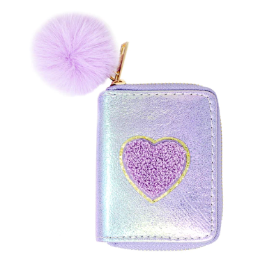 Purple Metallic Chenille Heart Patch Wallet