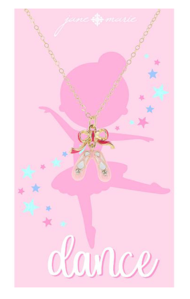 KIDS GOLD BOW WITH HOT PINK AND LIGHT PINK BALLET SLIPPERS NECKLACE