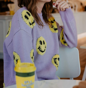 Light Purple Smiley Happy Face Crewneck Sweater