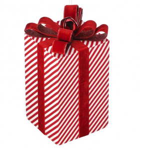 Christmas Glitter Stripe Present Box With Jingle Bell