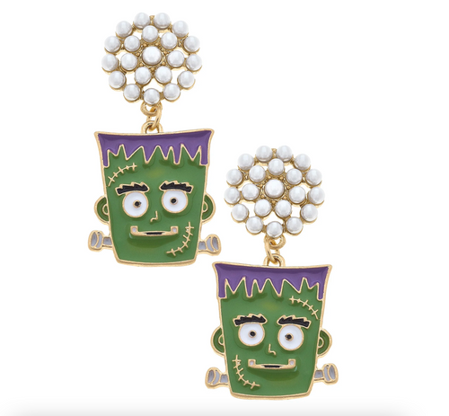 Halloween Enamel Frankenstein Earrings