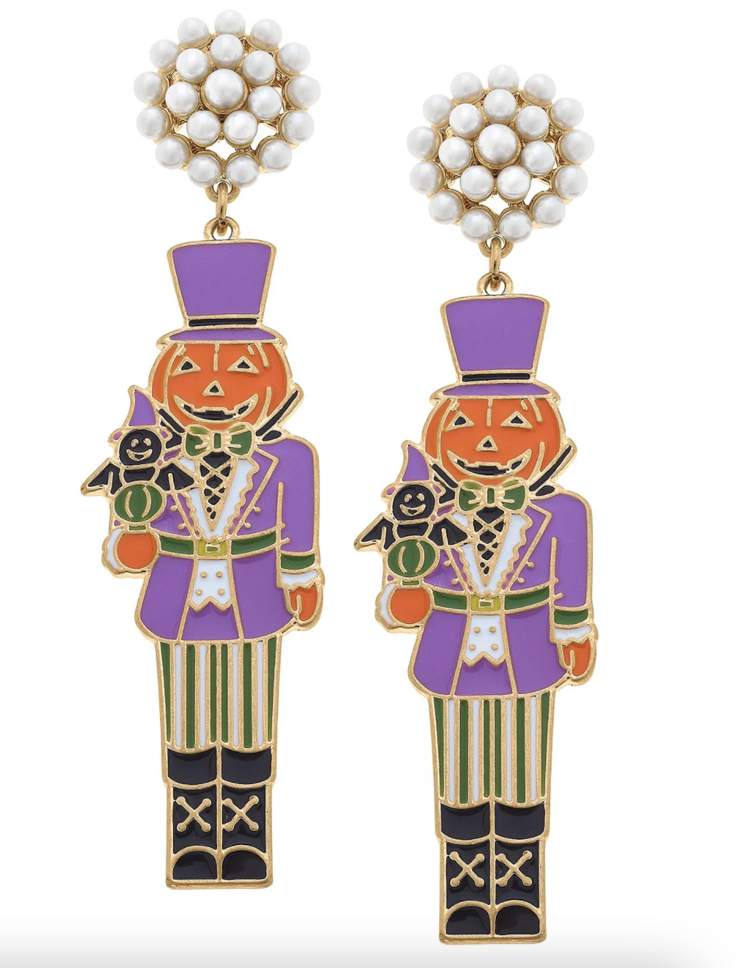 Halloween Enamel Jack O'Lantern Nutcracker Earrings