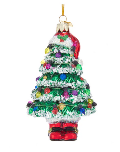 Christmas Tree With Santa Hat and Boots Glass Ornament