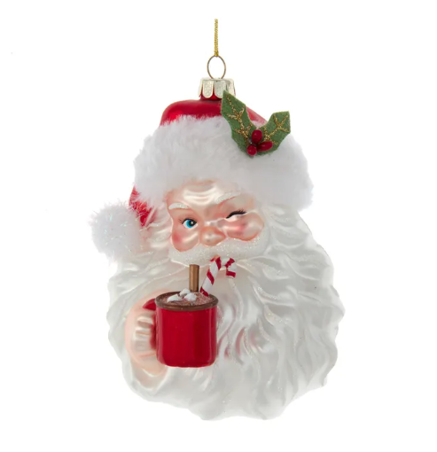 Glass Santa With Cocoa Mug Ornament