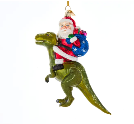 Glass Santa On Dinosaur Ornament