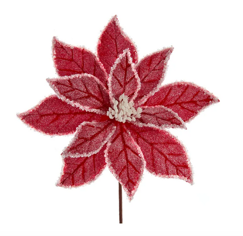 Frosted Red Velvet Poinsettia Pick