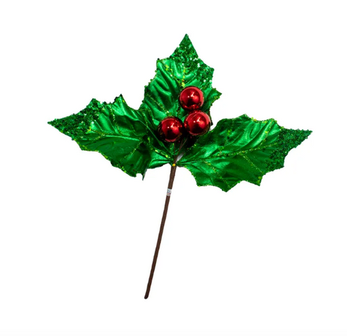 Green Holly Leaf With Red Berry Pick