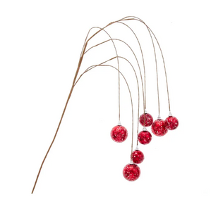 Red Metallic Christmas Ornament Ball Dangle Pick