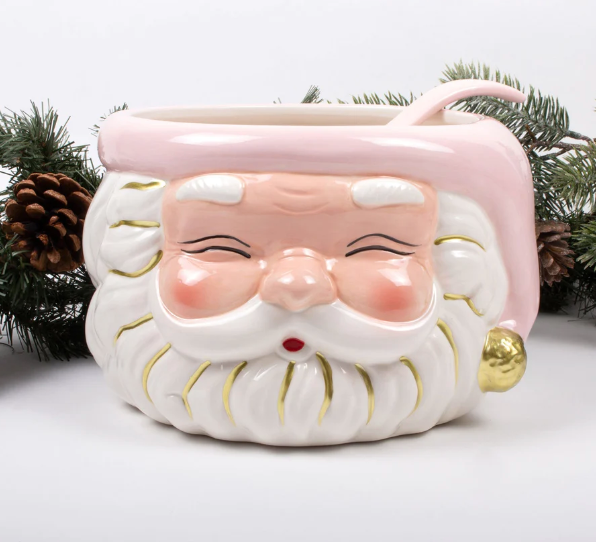PINK SANTA PUNCH BOWL WITH LADLE