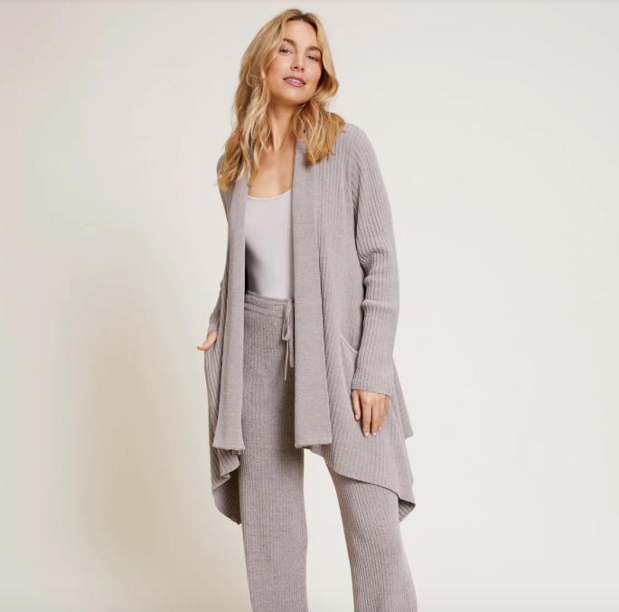 Barefoot Dreams CozyChic Ultra Lite® Draped Pewter Shawl Collar Cardi