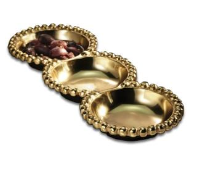 Gold Gilded Beaded Three Section Tray