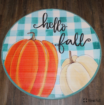Hello Fall Pumpkins Round Bamboo Mat