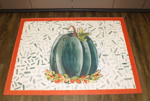 Teal Fall Pumpkin Bamboo Mat