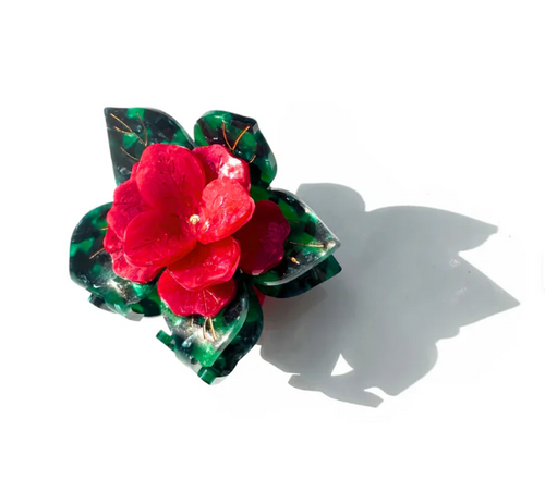 Hand-Painted  Poinsettia Claw Hair Clip