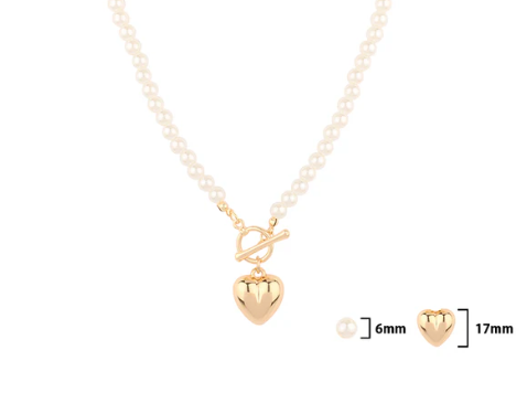 Pearl Beaded with Gold Puffy Heart