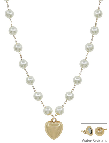 Pearl Chain with Puffy Heart Necklace