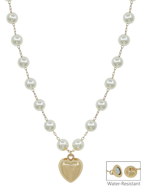 Pearl Chain with Puffy Heart Necklace