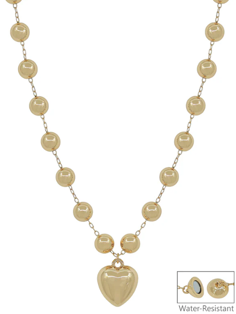 Gold Beaded Puffy Heart Necklace